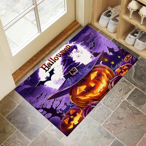 MLSOWM Dünn Fussmatte Innen 50 x 80 cm, Schmutzfangmatte Halloween-Kürbis rutschfest Teppiche Hexenhut Kürbis Waschbarer Fußmatte Haustür Eingangsmatte für Flur Eingangsbereich Küche, Lila MLSOWM Dünn Fussmatte Innen 50 x 80 cm, Schmutzfangmatte Halloween-Kürbis rutschfest Teppiche Hexenhut Kürbis Waschbarer Fußmatte Haustür Eingangsmatte für Flur Eingangsbereich Küche, Lila von MLSOWM