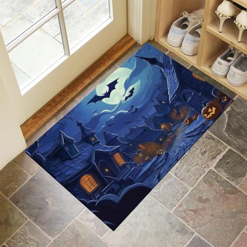 MLSOWM Dünn Fussmatte Innen 50 x 80 cm, Schmutzfangmatte Halloween-Nacht rutschfest Teppiche Altes Dorf Waschbarer Fußmatte Haustür Eingangsmatte für Flur Eingangsbereich Küche, Blau MLSOWM Dünn Fussmatte Innen 50 x 80 cm, Schmutzfangmatte Halloween-Nacht rutschfest Teppiche Altes Dorf Waschbarer Fußmatte Haustür Eingangsmatte für Flur Eingangsbereich Küche, Blau von MLSOWM