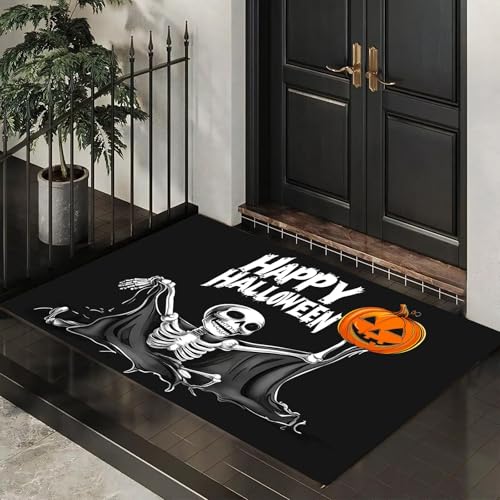 MLSOWM Dünn Fussmatte Innen 50 x 80 cm, Schmutzfangmatte Halloween rutschfest Teppiche Kürbisskelett Waschbarer Fußmatte Haustür Eingangsmatte für Flur Eingangsbereich Küche, Schwarz MLSOWM Dünn Fussmatte Innen 50 x 80 cm, Schmutzfangmatte Halloween rutschfest Teppiche Kürbisskelett Waschbarer Fußmatte Haustür Eingangsmatte für Flur Eingangsbereich Küche, Schwarz von MLSOWM