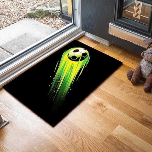 MLSOWM Dünn Fussmatte Innen 50 x 80 cm, Schmutzfangmatte Sportthema rutschfest Teppiche Fußballflugbahn Waschbarer Fußmatte Haustür Eingangsmatte für Flur Eingangsbereich Küche, Grün von MLSOWM