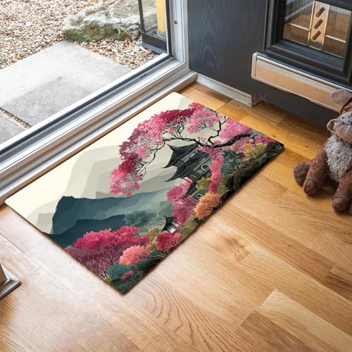 MLSOWM Dünn Fussmatte Innen 60 x 90 cm, Schmutzfangmatte Chinesische Architektur rutschfest Teppiche Kirschblütenberg Waschbarer Fußmatte Haustür Eingangsmatte für Flur Eingangsbereich Küche, Rosa MLSOWM Dünn Fussmatte Innen 60 x 90 cm, Schmutzfangmatte Chinesische Architektur rutschfest Teppiche Kirschblütenberg Waschbarer Fußmatte Haustür Eingangsmatte für Flur Eingangsbereich Küche, Rosa von MLSOWM