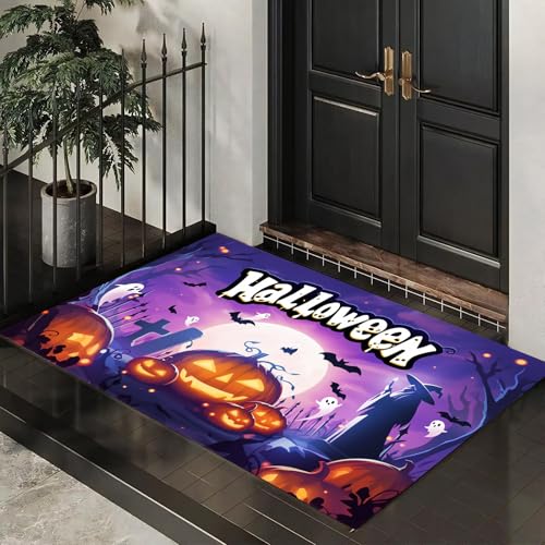MLSOWM Dünn Fussmatte Innen 60 x 90 cm, Schmutzfangmatte Gruseliges Halloween rutschfest Teppiche Kürbisse Und Friedhöfe Waschbarer Fußmatte Haustür Eingangsmatte für Flur Eingangsbereich Küche, Lila MLSOWM Dünn Fussmatte Innen 60 x 90 cm, Schmutzfangmatte Gruseliges Halloween rutschfest Teppiche Kürbisse Und Friedhöfe Waschbarer Fußmatte Haustür Eingangsmatte für Flur Eingangsbereich Küche, Lila von MLSOWM