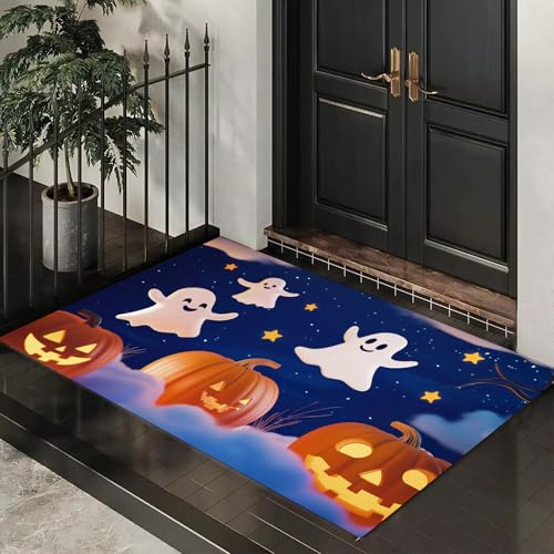 MLSOWM Dünn Fussmatte Innen 60 x 90 cm, Schmutzfangmatte Halloween-Dekorationen rutschfest Teppiche Süßer Geist Waschbarer Fußmatte Haustür Eingangsmatte für Flur Eingangsbereich Küche, Blau MLSOWM Dünn Fussmatte Innen 60 x 90 cm, Schmutzfangmatte Halloween-Dekorationen rutschfest Teppiche Süßer Geist Waschbarer Fußmatte Haustür Eingangsmatte für Flur Eingangsbereich Küche, Blau von MLSOWM