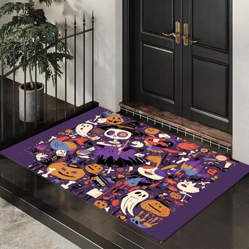MLSOWM Dünn Fussmatte Innen 80 x 120 cm, Schmutzfangmatte Halloween-Elemente rutschfest Teppiche Zombie Hexenhut Waschbarer Fußmatte Haustür Eingangsmatte für Flur Eingangsbereich Küche, Lila MLSOWM Dünn Fussmatte Innen 80 x 120 cm, Schmutzfangmatte Halloween-Elemente rutschfest Teppiche Zombie Hexenhut Waschbarer Fußmatte Haustür Eingangsmatte für Flur Eingangsbereich Küche, Lila von MLSOWM