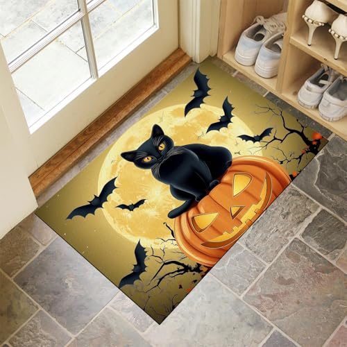 MLSOWM Dünn Fussmatte Innen 80 x 120 cm, Schmutzfangmatte Halloween-Kürbis rutschfest Teppiche Karikatur, Schwarze Katze Waschbarer Fußmatte Haustür Eingangsmatte für Flur Eingangsbereich Küche, Gelb MLSOWM Dünn Fussmatte Innen 80 x 120 cm, Schmutzfangmatte Halloween-Kürbis rutschfest Teppiche Karikatur, Schwarze Katze Waschbarer Fußmatte Haustür Eingangsmatte für Flur Eingangsbereich Küche, Gelb von MLSOWM