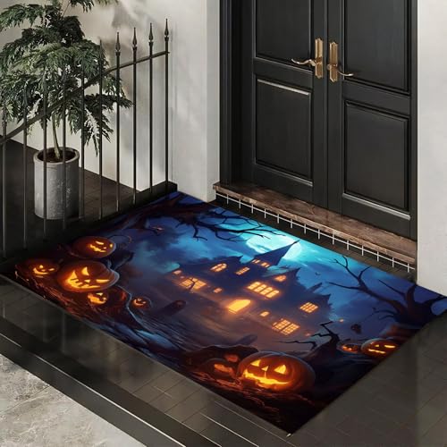 MLSOWM Dünn Fussmatte Innen 90 x 150 cm, Schmutzfangmatte Halloween-Thema rutschfest Teppiche Kürbisbaum Waschbarer Fußmatte Haustür Eingangsmatte für Flur Eingangsbereich Küche, Blau MLSOWM Dünn Fussmatte Innen 90 x 150 cm, Schmutzfangmatte Halloween-Thema rutschfest Teppiche Kürbisbaum Waschbarer Fußmatte Haustür Eingangsmatte für Flur Eingangsbereich Küche, Blau von MLSOWM