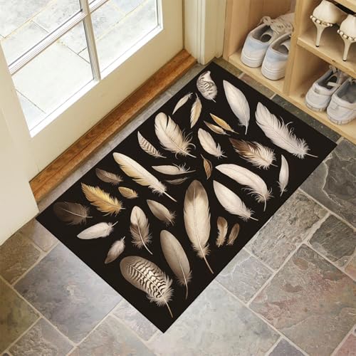 MLSOWM Feder Fußmatte Innen 60 x 120 cm Schmutzfangmatte Innen rutschfest Tierfedern Fußmatte Waschbar Saugstarke Eingangsteppich Dünne Türmatte für Eingang, Haustür - Schwarz und Weiß MLSOWM Feder Fußmatte Innen 60 x 120 cm Schmutzfangmatte Innen rutschfest Tierfedern Fußmatte Waschbar Saugstarke Eingangsteppich Dünne Türmatte für Eingang, Haustür - Schwarz und Weiß von MLSOWM