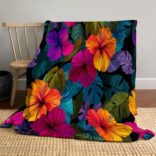MLSOWM Flauschige Kuscheldecke Hibiskus Flanelldecke Karikatur, Tropische Blumen Schlafdecke Decke für Alle Jahreszeiten Reisedecke für Bett und Sofa, 150x200cm, Neonfarben MLSOWM Flauschige Kuscheldecke Hibiskus Flanelldecke Karikatur, Tropische Blumen Schlafdecke Decke für Alle Jahreszeiten Reisedecke für Bett und Sofa, 150x200cm, Neonfarben von MLSOWM