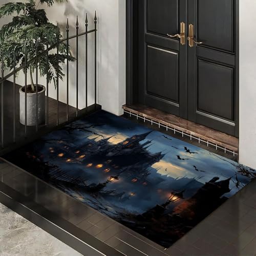 MLSOWM Fußmatte 40 x 60 cm - rutschfeste Schmutzfangmatte - Fußabtreter mit Gotischer Cartoon - Fußmatten Haustür - Türmatte Horror Geisterschloss - Fußmatte innen/außen - Fußabstreifer Dunkelblau MLSOWM Fußmatte 40 x 60 cm - rutschfeste Schmutzfangmatte - Fußabtreter mit Gotischer Cartoon - Fußmatten Haustür - Türmatte Horror Geisterschloss - Fußmatte innen/außen - Fußabstreifer Dunkelblau von MLSOWM