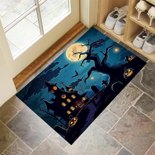 MLSOWM Fußmatte 40 x 60 cm - rutschfeste Schmutzfangmatte - Fußabtreter mit Halloween-Nacht - Fußmatten Haustür - Türmatte Spukfriedhof - Fußmatte innen/außen - Fußabstreifer Dunkelblau MLSOWM Fußmatte 40 x 60 cm - rutschfeste Schmutzfangmatte - Fußabtreter mit Halloween-Nacht - Fußmatten Haustür - Türmatte Spukfriedhof - Fußmatte innen/außen - Fußabstreifer Dunkelblau von MLSOWM