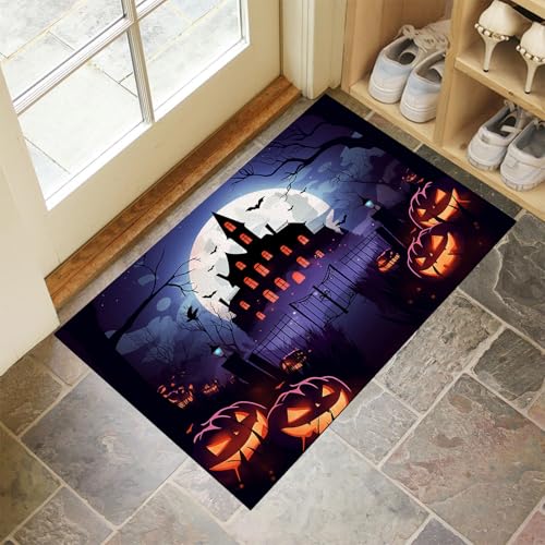 MLSOWM Fußmatte 40 x 60 cm - rutschfeste Schmutzfangmatte - Fußabtreter mit Halloween-Nacht - Fußmatten Haustür - Türmatte Spukhaus Und Kürbisse - Fußmatte innen/außen - Fußabstreifer Schwarz MLSOWM Fußmatte 40 x 60 cm - rutschfeste Schmutzfangmatte - Fußabtreter mit Halloween-Nacht - Fußmatten Haustür - Türmatte Spukhaus Und Kürbisse - Fußmatte innen/außen - Fußabstreifer Schwarz von MLSOWM