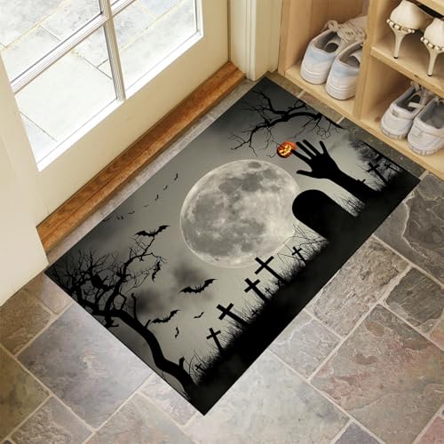 MLSOWM Fußmatte 50 x 80 cm - rutschfeste Schmutzfangmatte - Fußabtreter mit Halloween-Grab - Fußmatten Haustür - Türmatte Zombiehände Und Grabsteine - Fußmatte innen/außen - Fußabstreifer Grau MLSOWM Fußmatte 50 x 80 cm - rutschfeste Schmutzfangmatte - Fußabtreter mit Halloween-Grab - Fußmatten Haustür - Türmatte Zombiehände Und Grabsteine - Fußmatte innen/außen - Fußabstreifer Grau von MLSOWM