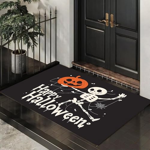MLSOWM Fußmatte 50 x 80 cm - rutschfeste Schmutzfangmatte - Fußabtreter mit Halloween-Illustrationen - Fußmatten Haustür - Türmatte Cartoon-Schädel - Fußmatte innen/außen - Fußabstreifer Schwarz von MLSOWM