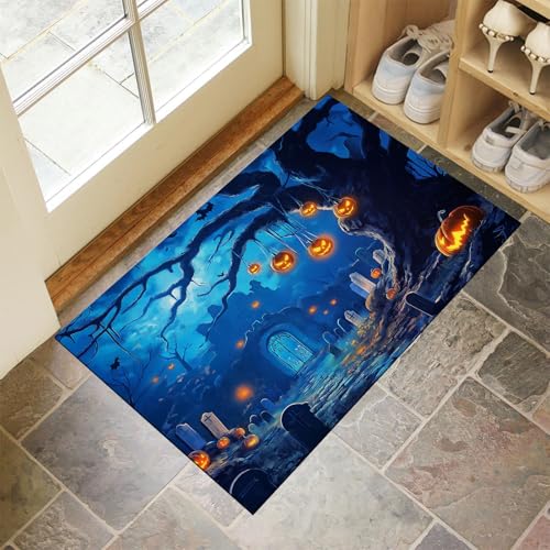 MLSOWM Fußmatte 50 x 80 cm - rutschfeste Schmutzfangmatte - Fußabtreter mit Halloween-Nacht - Fußmatten Haustür - Türmatte Alte Bäume und Grabsteine - Fußmatte innen/außen - Fußabstreifer Blau MLSOWM Fußmatte 50 x 80 cm - rutschfeste Schmutzfangmatte - Fußabtreter mit Halloween-Nacht - Fußmatten Haustür - Türmatte Alte Bäume und Grabsteine - Fußmatte innen/außen - Fußabstreifer Blau von MLSOWM