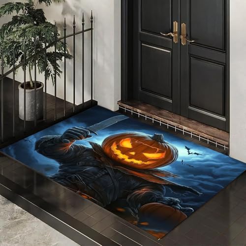 MLSOWM Fußmatte 60 x 90 cm - rutschfeste Schmutzfangmatte - Fußabtreter mit Dark Fantasy-Stil - Fußmatten Haustür - Türmatte Halloween Kürbiskopf Mann - Fußmatte innen/außen - Fußabstreifer Grau-Blau MLSOWM Fußmatte 60 x 90 cm - rutschfeste Schmutzfangmatte - Fußabtreter mit Dark Fantasy-Stil - Fußmatten Haustür - Türmatte Halloween Kürbiskopf Mann - Fußmatte innen/außen - Fußabstreifer Grau-Blau von MLSOWM