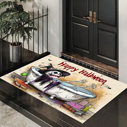 MLSOWM Fußmatte 60 x 90 cm - rutschfeste Schmutzfangmatte - Fußabtreter mit Graffiti-Kunst - Fußmatten Haustür - Türmatte Halloween Totenkopf Badewanne - Fußmatte innen/außen - Fußabstreifer Creme von MLSOWM
