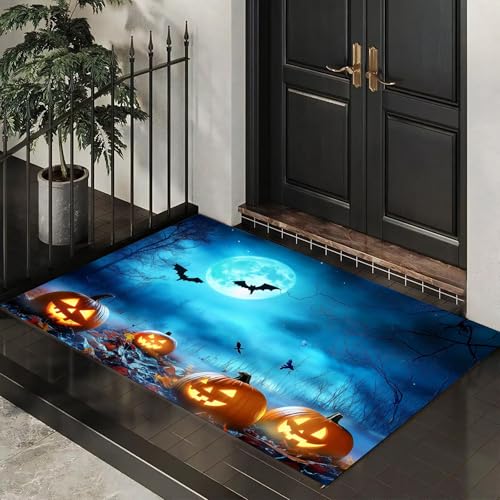 MLSOWM Fußmatte 90 x 150 cm - rutschfeste Schmutzfangmatte - Fußabtreter mit Cartoon-Halloween - Fußmatten Haustür - Türmatte Horror-Nachtszene - Fußmatte innen/außen - Fußabstreifer Blau MLSOWM Fußmatte 90 x 150 cm - rutschfeste Schmutzfangmatte - Fußabtreter mit Cartoon-Halloween - Fußmatten Haustür - Türmatte Horror-Nachtszene - Fußmatte innen/außen - Fußabstreifer Blau von MLSOWM