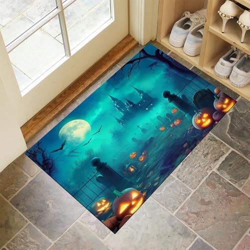 MLSOWM Fußmatte 90 x 150 cm - rutschfeste Schmutzfangmatte - Fußabtreter mit Halloween-Friedhof - Fußmatten Haustür - Türmatte Spukschloss - Fußmatte innen/außen - Fußabstreifer Blaugrün MLSOWM Fußmatte 90 x 150 cm - rutschfeste Schmutzfangmatte - Fußabtreter mit Halloween-Friedhof - Fußmatten Haustür - Türmatte Spukschloss - Fußmatte innen/außen - Fußabstreifer Blaugrün von MLSOWM