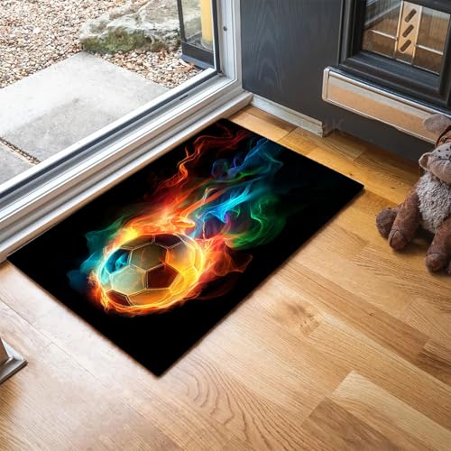 MLSOWM Fußmatte Abstrakter Fußball, Sauberlaufmatte Flammenfußball, Rutschfester Türmatte Innen 50 x 80 cm, Waschbar Fussmatte, pflegeleicht robust Fußabtreter für Haustür, Eingang - Schwarz MLSOWM Fußmatte Abstrakter Fußball, Sauberlaufmatte Flammenfußball, Rutschfester Türmatte Innen 50 x 80 cm, Waschbar Fussmatte, pflegeleicht robust Fußabtreter für Haustür, Eingang - Schwarz von MLSOWM