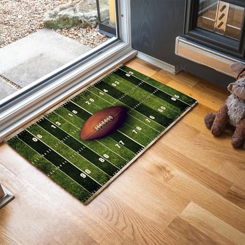 MLSOWM Fußmatte Amerikanischer Fußball 50 x 80 cm Innen und Außen, Rugby-Feld Waschbar Fussmatt, Rutschfester Türmatte, Schmutzfänger Teppich für Eingang, Haustür, Patio, Flur, Garten - Grün von MLSOWM