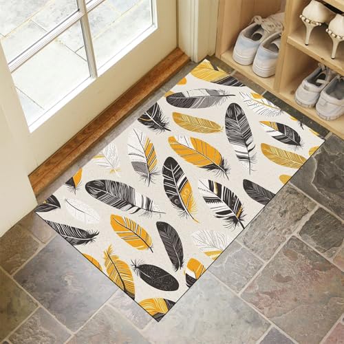 MLSOWM Fußmatte Bohème-Stil, Wetterfeste Schmutzfangmatte Handbemalte Federn mit Rutschfester Rückseite für Innen & Außenbereich Türmatte für Eingang Haustür Flur, 90 x 150 cm, Senfgelb MLSOWM Fußmatte Bohème-Stil, Wetterfeste Schmutzfangmatte Handbemalte Federn mit Rutschfester Rückseite für Innen & Außenbereich Türmatte für Eingang Haustür Flur, 90 x 150 cm, Senfgelb von MLSOWM