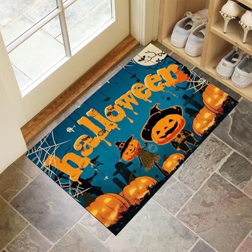 MLSOWM Fußmatte Cartoon-Halloween 50 x 80 cm Innen und Außen, Waschbar Fussmatt Kürbis-Charakter Rutschfester Schmutzfänger Teppich für Eingang Haustür Patio Flur Garten, Blau MLSOWM Fußmatte Cartoon-Halloween 50 x 80 cm Innen und Außen, Waschbar Fussmatt Kürbis-Charakter Rutschfester Schmutzfänger Teppich für Eingang Haustür Patio Flur Garten, Blau von MLSOWM