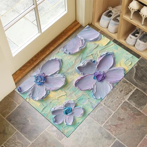 MLSOWM Fußmatte Dicker Beschichtungsstil, Wetterfeste Schmutzfangmatte 3D Blumen mit Rutschfester Rückseite für Innen & Außenbereich Türmatte für Eingang Haustür Flur, 40 x 60 cm, Lavendel MLSOWM Fußmatte Dicker Beschichtungsstil, Wetterfeste Schmutzfangmatte 3D Blumen mit Rutschfester Rückseite für Innen & Außenbereich Türmatte für Eingang Haustür Flur, 40 x 60 cm, Lavendel von MLSOWM