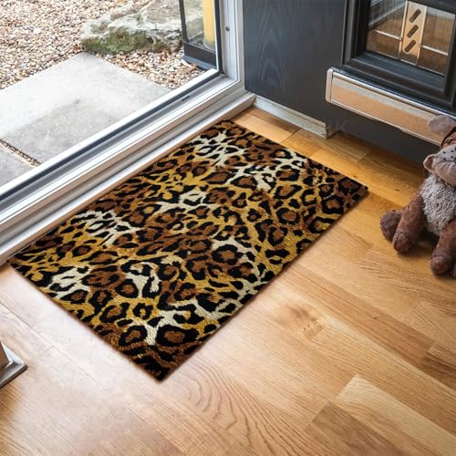 MLSOWM Fußmatte Flecken und Streifen, Wetterfeste Schmutzfangmatte Leopardenmuster mit Rutschfester Rückseite für Innen & Außenbereich Türmatte für Eingang Haustür Flur, 60 x 120 cm, Dunkelbraun von MLSOWM