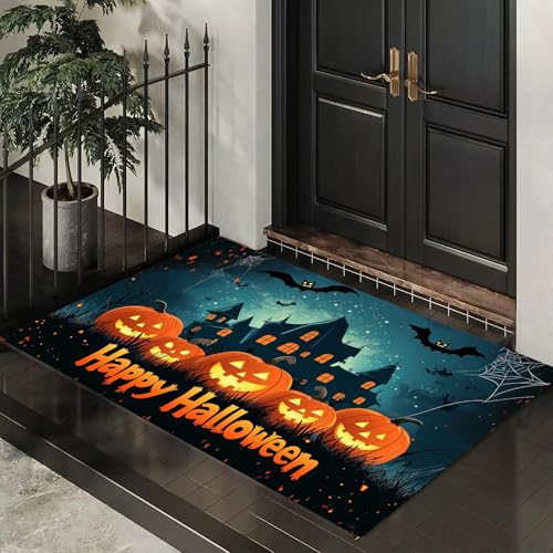 MLSOWM Fußmatte Gruseliges Halloween 60 x 90 cm Innen und Außen, Waschbar Fussmatt Kürbisse Und Spinnennetze Rutschfester Schmutzfänger Teppich für Eingang Haustür Patio Flur Garten, Grün MLSOWM Fußmatte Gruseliges Halloween 60 x 90 cm Innen und Außen, Waschbar Fussmatt Kürbisse Und Spinnennetze Rutschfester Schmutzfänger Teppich für Eingang Haustür Patio Flur Garten, Grün von MLSOWM