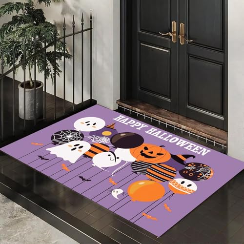 MLSOWM Fußmatte Halloween-Banner, Sauberlaufmatte Geistergesichtsballon, Rutschfester Türmatte Innen 40 x 60 cm, Waschbar Fussmatte, pflegeleicht robust Fußabtreter für Haustür, Eingang - Lila MLSOWM Fußmatte Halloween-Banner, Sauberlaufmatte Geistergesichtsballon, Rutschfester Türmatte Innen 40 x 60 cm, Waschbar Fussmatte, pflegeleicht robust Fußabtreter für Haustür, Eingang - Lila von MLSOWM