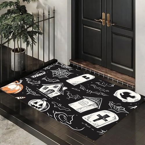 MLSOWM Fußmatte Halloween-Elemente 50 x 80 cm Innen und Außen, Waschbar Fussmatt Spinnennetze Und Grabsteine Rutschfester Schmutzfänger Teppich für Eingang Haustür Patio Flur Garten, Schwarz und Weiß MLSOWM Fußmatte Halloween-Elemente 50 x 80 cm Innen und Außen, Waschbar Fussmatt Spinnennetze Und Grabsteine Rutschfester Schmutzfänger Teppich für Eingang Haustür Patio Flur Garten, Schwarz und Weiß von MLSOWM