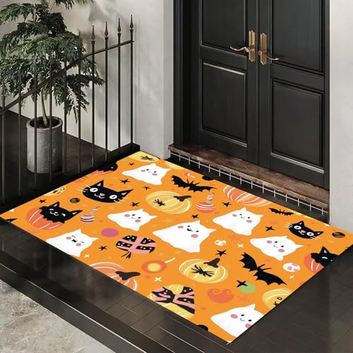 MLSOWM Fußmatte Halloween-Elemente 60 x 90 cm Innen und Außen, Waschbar Fussmatt Schwarzes Katzengesicht und Geist Rutschfester Schmutzfänger Teppich für Eingang Haustür Patio Flur Garten, Gelb MLSOWM Fußmatte Halloween-Elemente 60 x 90 cm Innen und Außen, Waschbar Fussmatt Schwarzes Katzengesicht und Geist Rutschfester Schmutzfänger Teppich für Eingang Haustür Patio Flur Garten, Gelb von MLSOWM