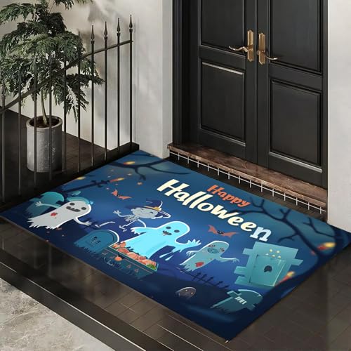 MLSOWM Fußmatte Halloween-Friedhof 50 x 80 cm Innen und Außen Waschbar Fussmatte Horrorwald Wasserdicht Türmatte Rutschfester Schmutzfänger Teppich für Eingang, Haustür, Patio, Flur - Grau-Blau MLSOWM Fußmatte Halloween-Friedhof 50 x 80 cm Innen und Außen Waschbar Fussmatte Horrorwald Wasserdicht Türmatte Rutschfester Schmutzfänger Teppich für Eingang, Haustür, Patio, Flur - Grau-Blau von MLSOWM