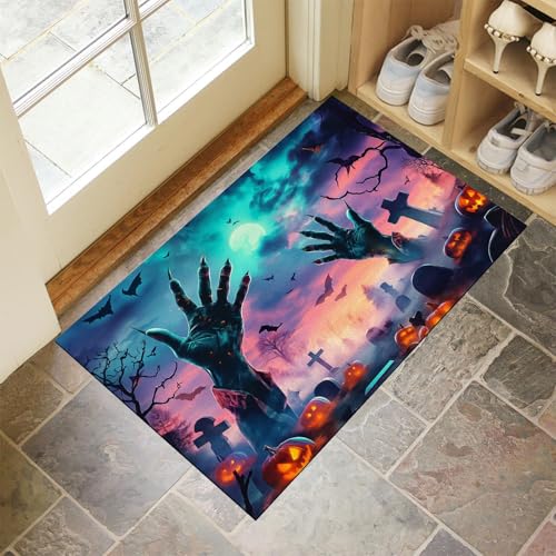 MLSOWM Fußmatte Halloween-Friedhof 80 x 120 cm Innen und Außen, Waschbar Fussmatt Zombiehand Rutschfester Schmutzfänger Teppich für Eingang Haustür Patio Flur Garten, Blaugrün MLSOWM Fußmatte Halloween-Friedhof 80 x 120 cm Innen und Außen, Waschbar Fussmatt Zombiehand Rutschfester Schmutzfänger Teppich für Eingang Haustür Patio Flur Garten, Blaugrün von MLSOWM