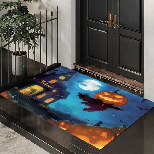 MLSOWM Fußmatte Halloween-Hütte 50 x 80 cm Innen und Außen, Waschbar Fussmatt Kürbis-Cartoonfigur Rutschfester Schmutzfänger Teppich für Eingang Haustür Patio Flur Garten, Dunkelblau MLSOWM Fußmatte Halloween-Hütte 50 x 80 cm Innen und Außen, Waschbar Fussmatt Kürbis-Cartoonfigur Rutschfester Schmutzfänger Teppich für Eingang Haustür Patio Flur Garten, Dunkelblau von MLSOWM