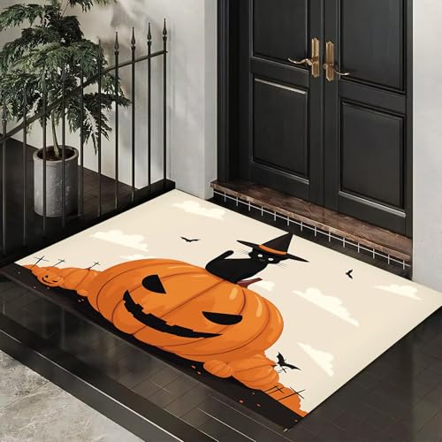 MLSOWM Fußmatte Halloween-Kürbis 60 x 90 cm Innen und Außen, Waschbar Fussmatt Schwarze Katze mit Hexenhut Rutschfester Schmutzfänger Teppich für Eingang Haustür Patio Flur Garten, Creme MLSOWM Fußmatte Halloween-Kürbis 60 x 90 cm Innen und Außen, Waschbar Fussmatt Schwarze Katze mit Hexenhut Rutschfester Schmutzfänger Teppich für Eingang Haustür Patio Flur Garten, Creme von MLSOWM