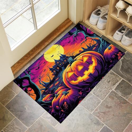 MLSOWM Fußmatte Halloween-Kürbisbeet 50 x 80 cm Innen und Außen, Waschbar Fussmatt Spukhaus Rutschfester Schmutzfänger Teppich für Eingang Haustür Patio Flur Garten, Egoistisch von MLSOWM