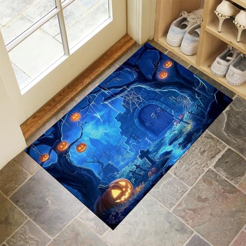 MLSOWM Fußmatte Halloween-Nacht 40 x 60 cm Innen und Außen, Waschbar Fussmatt Waldfriedhof Rutschfester Schmutzfänger Teppich für Eingang Haustür Patio Flur Garten, Indigo MLSOWM Fußmatte Halloween-Nacht 40 x 60 cm Innen und Außen, Waschbar Fussmatt Waldfriedhof Rutschfester Schmutzfänger Teppich für Eingang Haustür Patio Flur Garten, Indigo von MLSOWM