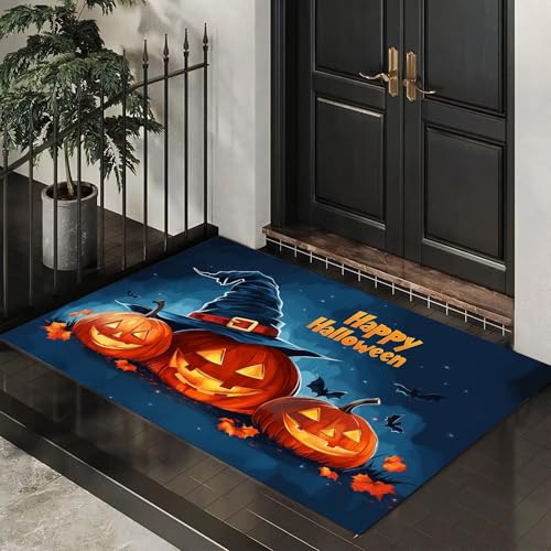 MLSOWM Fußmatte Halloween-Nacht 50 x 80 cm Innen und Außen Waschbar Fussmatte Kürbislaternenwald Wasserdicht Türmatte Rutschfester Schmutzfänger Teppich für Eingang, Haustür, Patio, Flur - Dunkelblau MLSOWM Fußmatte Halloween-Nacht 50 x 80 cm Innen und Außen Waschbar Fussmatte Kürbislaternenwald Wasserdicht Türmatte Rutschfester Schmutzfänger Teppich für Eingang, Haustür, Patio, Flur - Dunkelblau von MLSOWM