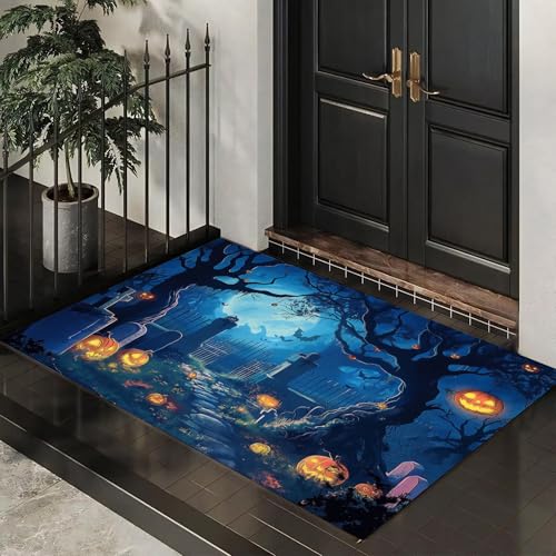 MLSOWM Fußmatte Halloween-Nacht 60 x 120 cm Innen und Außen, Waschbar Fussmatt Spukfriedhof Rutschfester Schmutzfänger Teppich für Eingang Haustür Patio Flur Garten, Indigo MLSOWM Fußmatte Halloween-Nacht 60 x 120 cm Innen und Außen, Waschbar Fussmatt Spukfriedhof Rutschfester Schmutzfänger Teppich für Eingang Haustür Patio Flur Garten, Indigo von MLSOWM