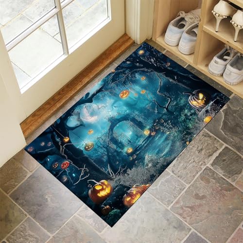 MLSOWM Fußmatte Halloween-Nacht 90 x 150 cm Innen und Außen Waschbar Fussmatte Spukwald Wasserdicht Türmatte Rutschfester Schmutzfänger Teppich für Eingang, Haustür, Patio, Flur - Blau MLSOWM Fußmatte Halloween-Nacht 90 x 150 cm Innen und Außen Waschbar Fussmatte Spukwald Wasserdicht Türmatte Rutschfester Schmutzfänger Teppich für Eingang, Haustür, Patio, Flur - Blau von MLSOWM
