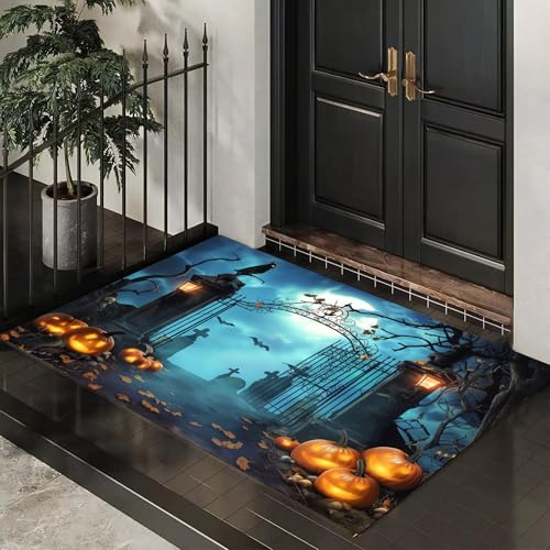 MLSOWM Fußmatte Halloween Nebelwald 50 x 80 cm Innen und Außen, Waschbar Fussmatt Düsterer Friedhof Rutschfester Schmutzfänger Teppich für Eingang Haustür Patio Flur Garten, Blaugrün MLSOWM Fußmatte Halloween Nebelwald 50 x 80 cm Innen und Außen, Waschbar Fussmatt Düsterer Friedhof Rutschfester Schmutzfänger Teppich für Eingang Haustür Patio Flur Garten, Blaugrün von MLSOWM