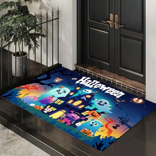 MLSOWM Fußmatte Halloween-Party, Sauberlaufmatte Cartoon-Spukhaus, Rutschfester Türmatte Innen 80 x 120 cm, Waschbar Fussmatte, pflegeleicht robust Fußabtreter für Haustür, Eingang - Dunkelblau MLSOWM Fußmatte Halloween-Party, Sauberlaufmatte Cartoon-Spukhaus, Rutschfester Türmatte Innen 80 x 120 cm, Waschbar Fussmatte, pflegeleicht robust Fußabtreter für Haustür, Eingang - Dunkelblau von MLSOWM