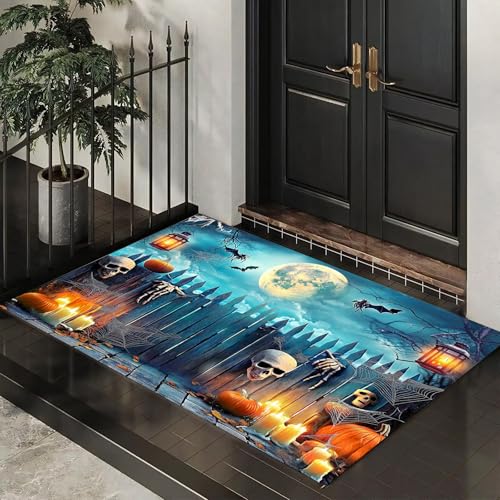 MLSOWM Fußmatte Halloween-Party 40 x 60 cm Innen und Außen Waschbar Fussmatte Skelettzaun Wasserdicht Türmatte Rutschfester Schmutzfänger Teppich für Eingang, Haustür, Patio, Flur - Blaugrün MLSOWM Fußmatte Halloween-Party 40 x 60 cm Innen und Außen Waschbar Fussmatte Skelettzaun Wasserdicht Türmatte Rutschfester Schmutzfänger Teppich für Eingang, Haustür, Patio, Flur - Blaugrün von MLSOWM