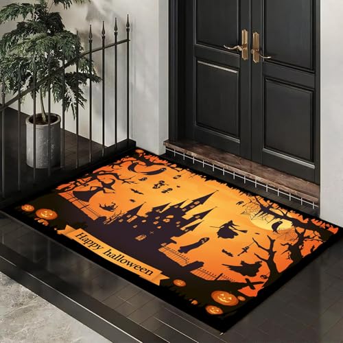MLSOWM Fußmatte Halloween-Party 80 x 120 cm Innen und Außen Waschbar Fussmatte Cartoon-Geist Wasserdicht Türmatte Rutschfester Schmutzfänger Teppich für Eingang, Haustür, Patio, Flur - Orange MLSOWM Fußmatte Halloween-Party 80 x 120 cm Innen und Außen Waschbar Fussmatte Cartoon-Geist Wasserdicht Türmatte Rutschfester Schmutzfänger Teppich für Eingang, Haustür, Patio, Flur - Orange von MLSOWM