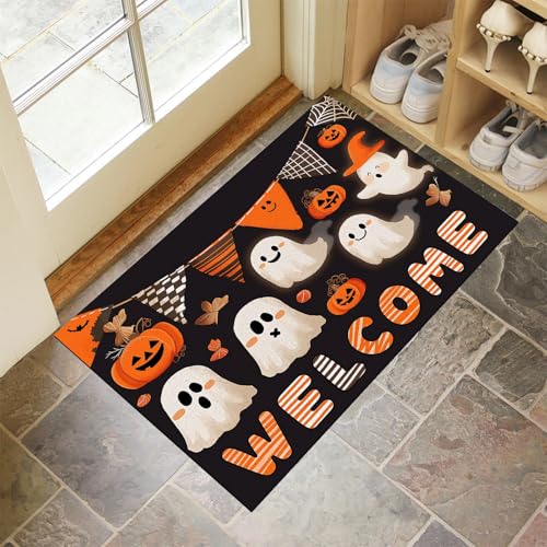 MLSOWM Fußmatte Halloween-Party 80 x 120 cm Innen und Außen Waschbar Fussmatte Süßer Geist Wasserdicht Türmatte Rutschfester Schmutzfänger Teppich für Eingang, Haustür, Patio, Flur - Schwarz und Weiß MLSOWM Fußmatte Halloween-Party 80 x 120 cm Innen und Außen Waschbar Fussmatte Süßer Geist Wasserdicht Türmatte Rutschfester Schmutzfänger Teppich für Eingang, Haustür, Patio, Flur - Schwarz und Weiß von MLSOWM