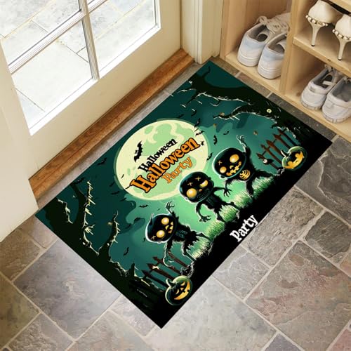 MLSOWM Fußmatte Halloween-Party 90 x 150 cm Innen und Außen, Waschbar Fussmatt Cartoon-Zombies Rutschfester Schmutzfänger Teppich für Eingang Haustür Patio Flur Garten, Grün von MLSOWM