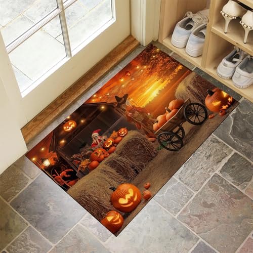 MLSOWM Fußmatte Halloween-Scheune 40 x 60 cm Innen und Außen Waschbar Fussmatte Kürbis-Heuhaufen Wasserdicht Türmatte Rutschfester Schmutzfänger Teppich für Eingang, Haustür, Patio, Flur - Orange MLSOWM Fußmatte Halloween-Scheune 40 x 60 cm Innen und Außen Waschbar Fussmatte Kürbis-Heuhaufen Wasserdicht Türmatte Rutschfester Schmutzfänger Teppich für Eingang, Haustür, Patio, Flur - Orange von MLSOWM