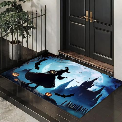 MLSOWM Fußmatte Halloween-Schloss 40 x 60 cm Innen und Außen Waschbar Fussmatte Zaubernde Hexe Wasserdicht Türmatte Rutschfester Schmutzfänger Teppich für Eingang, Haustür, Patio, Flur - Grau-Blau MLSOWM Fußmatte Halloween-Schloss 40 x 60 cm Innen und Außen Waschbar Fussmatte Zaubernde Hexe Wasserdicht Türmatte Rutschfester Schmutzfänger Teppich für Eingang, Haustür, Patio, Flur - Grau-Blau von MLSOWM