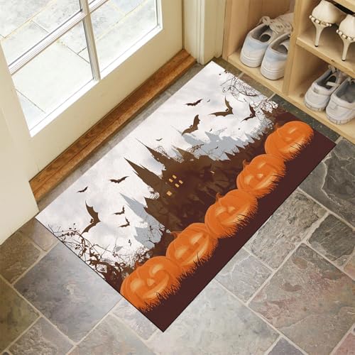 MLSOWM Fußmatte Halloween-Schloss 60 x 120 cm Innen und Außen, Waschbar Fussmatt Kürbisse Und Fledermäuse Rutschfester Schmutzfänger Teppich für Eingang Haustür Patio Flur Garten, Braun MLSOWM Fußmatte Halloween-Schloss 60 x 120 cm Innen und Außen, Waschbar Fussmatt Kürbisse Und Fledermäuse Rutschfester Schmutzfänger Teppich für Eingang Haustür Patio Flur Garten, Braun von MLSOWM